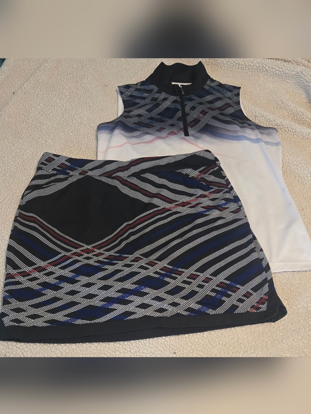 EP 2-piece Blue, White, Red Shirt & Pullon Skort Outfit. EUC!